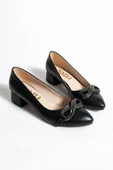 Albishoes Kadın Alçak Topuklu 4 cm Sivri Burun Fiyonk Taşlı Abiye Kadın Topuklu Ayakkabı (36-44) - 5