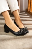 Albishoes Kadın Alçak Topuklu 4 cm Sivri Burun Fiyonk Taşlı Abiye Kadın Topuklu Ayakkabı (36-44) - 1