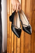 Albishoes Kadın Alçak Topuklu 4 cm Sivri Burun Lavazza Taşlı Abiye Kadın Kare Topuk Ayakkabı (36-44) - 4