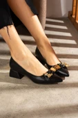 Albishoes Kadın Alçak Topuk 4 cm Sivri Burun Ayıcıklı Abiye Kadın Kare Topuklu Ayakkabı (36-44) - 1
