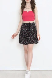 Kemerli Şortlu Etek Siyahpembe - 16701.1355. - 2