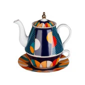 Lucky Art Luckyart Leslie Bone Porselen Geometrik Desenli Tek Kişilik Demlik & Fincan Seti LYHD 531 thumbnail 1