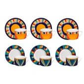 Lucky Art Leslie Bone Porselen Geometrik Desenli 6 lı Çay Fincanı Seti LYHD 530 - 1