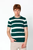 Erkek Fit Rahat Altı Kolları Lastikli Bisiklet Yaka Çizgili Triko T-Shirt - 12
