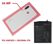 Huawei Uyumlu P30 Lite Arka Pil Batarya Kapağı + PİL ( Kamera Lensli 24 MP) BEYAZ thumbnail 1
