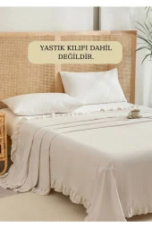 Buldan Keten Yatak Örtüsü, Pamuklu Keten, Fırfırlı Bej 240*260 cm. - 2