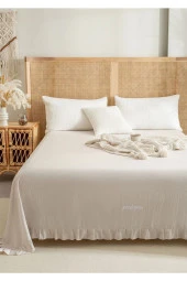 Buldan Keten Yatak Örtüsü, Pamuklu Keten, Fırfırlı Bej 240*260 cm. - 3