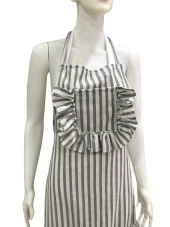 Çizgili Naturel Keten, Fırfırlı, Buldan Keten, Mutfak Önlüğü - 2