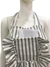 Çizgili Naturel Keten, Fırfırlı, Buldan Keten, Mutfak Önlüğü - 3