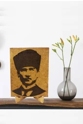 Dekoratif Atatürk Portresi Ahşap Üzerine Kazıma Ahşap Ayaklı - 1
