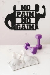 No Pain No Gain Fitness Inspirational Ahşap Duvar Dekoru - 3 Mm Mdf - Kolay Montaj - 1