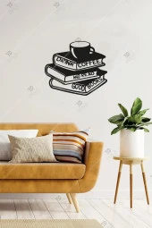 Coffee And Book Lovers Ahşap Duvar Dekorasyonu Tablosu - 1