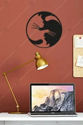 Yin Yang Kedi Temalı Ahşap Duvar Dekorasyonu Tablosu - 1