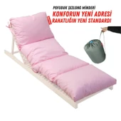 XPERMATE Pofuduk Şezlong Minderi 60x180x12Cm Su İtici,Katlanır,UV Güneş Dayanımı, Fermuar, Pembe - 1