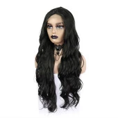 Siyah Uzun Dalgalı  Fiber Sentetik Tül Peruk thumbnail 3