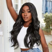 Su Dalgası Fiber Sentetik Tül Peruk - Siyah thumbnail 4