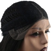 Su Dalgası Fiber Sentetik Tül Peruk - Siyah thumbnail 7