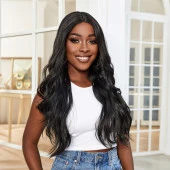 Su Dalgası Fiber Sentetik Tül Peruk - Siyah thumbnail 2