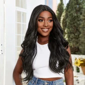 Su Dalgası Fiber Sentetik Tül Peruk - Siyah thumbnail 1