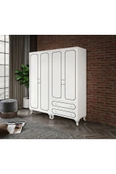 Stil 4 Kapaklı 2 Çekmeceli Moduler Gardırop, Elbise Dolabı - Tamamı 1. Kalite Mdf - 1