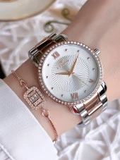 Ferro Hasır Kordonlu Gümüş/Rose Kararmaz Renk Atmaz 3 Atm  Özel Tasarım Kadın Kol Saati BFL21262-E thumbnail 1