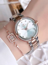 Ferro Hasır Kordonlu Gümüş/Rose Kararmaz Renk Atmaz 3 Atm  Özel Tasarım Kadın Kol Saati BF-40-97-E thumbnail 1