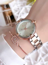 Ferro Hasır Kordonlu Gümüş/Rose Kararmaz Renk Atmaz 3 Atm  Özel Tasarım Kadın Kol Saati BF-40-97-E thumbnail 2