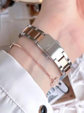 Ferro Hasır Kordonlu Gümüş/Rose Kararmaz Renk Atmaz 3 Atm  Özel Tasarım Kadın Kol Saati BF-40-97-E thumbnail 4