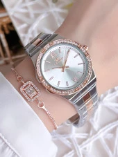 Ferro Hasır Kordonlu Gümüş/Rose Kararmaz Renk Atmaz 3 Atm  Özel Tasarım Kadın Kol Saati BFL21358-E thumbnail 1