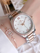 Ferro Hasır Kordonlu Gümüş/Rose Kararmaz Renk Atmaz 3 Atm  Özel Tasarım Kadın Kol Saati BFL21261-S - 1