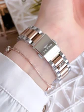 Ferro Hasır Kordonlu Gümüş/Rose Kararmaz Renk Atmaz 3 Atm  Özel Tasarım Kadın Kol Saati BFL21261-S - 4