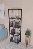 FurnatureDesign 5 Dar Raflı Metal Kitaplık Dekoratif Çok Amaçlı Raf - Antrasit - 1