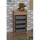 CMKStore 4 Sepetli Oyuncak Dolabı Çok Amaçlı Mutfak Dolabı Sebzelik Atlantik Çam - Gri - 1