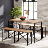 Eportatif Masa Takımı Bench Bank Masa Seti 120x60 Masa Mutfak Masası Yemek Masası 1224 - 1