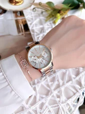 Ferro Hasır Kordonlu Gümüş/Rose Kararmaz Renk Atmaz 3 Atm  Özel Tasarım Kadın Kol Saati EF21072-E-E thumbnail 2