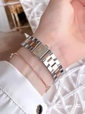 Ferro Hasır Kordonlu Gümüş/Rose Kararmaz Renk Atmaz 3 Atm  Özel Tasarım Kadın Kol Saati EF21072-E-E thumbnail 4