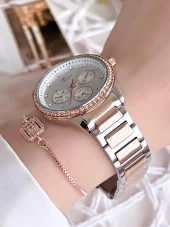 Ferro Hasır Kordonlu Gümüş/Rose Kararmaz Renk Atmaz 3 Atm  Özel Tasarım Kadın Kol Saati EF21077-E - 2