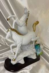 Kaideli Yılkı Kır At lar Biblo Polyester Heykel Şık Tasarım Beyaz thumbnail 1