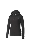 Puma Ess+ Embroidery - Kadın Siyah Kapüşonlu Spor Sweatshirt - 848332 01 - 2