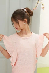 Pembe Volan Detaylı Bluzlu Pantolonlu Kız Çocuk Yazlık Takım 18536 - 2