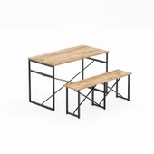 Eportatif Masa Takımı Bench Bank Masa Seti 120x60  Masa Mutfak Masası Yemek Masası 1228 - 4