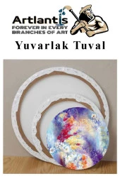 Yuvarlak Tuval 40x40 cm 1 Adet Arkadan Zımbalı Astarlı Resim Tuvali Akrilik Boya Yağlı Boya - 3