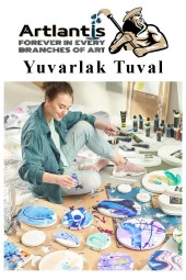 Yuvarlak Tuval 40x40 cm 1 Adet Arkadan Zımbalı Astarlı Resim Tuvali Akrilik Boya Yağlı Boya - 4
