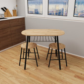 Eportatif 2 Kişilik Masa Sandalye Takımı Atlantik Çam Oval Mutfak Masası Tabure Takımı 1229 thumbnail 2
