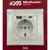 Mutlusan Rita Beyaz USB + Type C Şarjlı Topraklı Priz - 1
