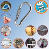 Kilitli Karabina 6 MM Yaylı Kanca Paslanmaz Çelik Kilit Tırmanma Dağcılık Kamp Ekipmanları Salıncak Hamak Anahtar Askı Kilidi - 1