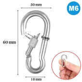 Kilitli Karabina 6 MM Yaylı Kanca Paslanmaz Çelik Kilit Tırmanma Dağcılık Kamp Ekipmanları Salıncak Hamak Anahtar Askı Kilidi - 2