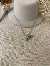 316L Çelik F Harf Balon Kolye Silver - 1