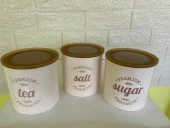 3'lü Vakumlu Kapaklı Porselen 1000 ml Tea/Salt/Sugar Çay Tuz Şeker Kavanoz Seti - 8