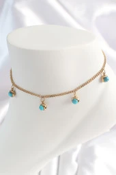 Marydien 316L Çelik Gold Renk Zincir Model Mavi Taşlı Sallantı Figür Kadın HalHal - 1